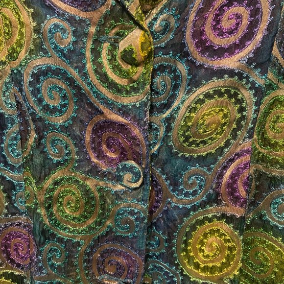 Chico's sz 2 swirls silk metallic lined jacket sz L - Picture 4 of 5